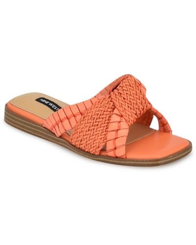 Nine West Olson Slip-on Square Toe Flat Sandals - Orange