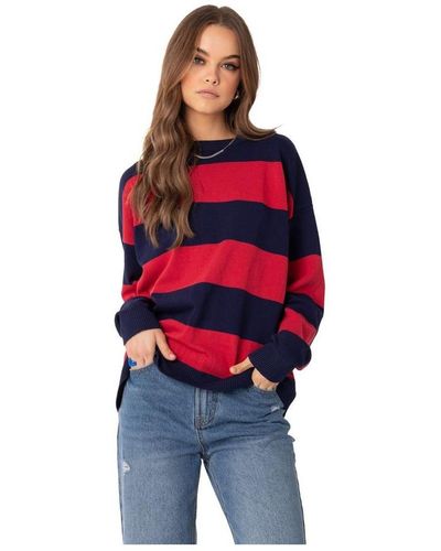 Edikted Light Knitted Oversize Sweater With Stripes - Red