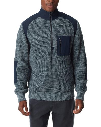 BASS OUTDOOR Quarter-zip Long Sleeve Pullover Patch Sweater - Blue