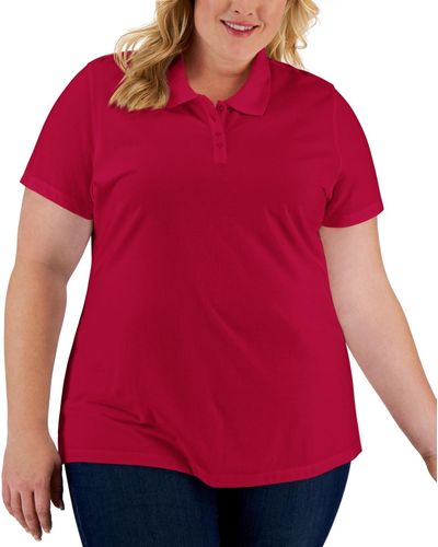 Karen Scott Plus Size Cotton Short-sleeve Polo Shirt - Red