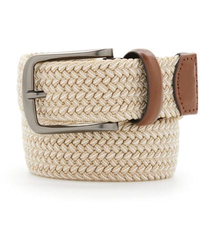 Perry Ellis Woven Stretch Leather-trim Belt - Natural