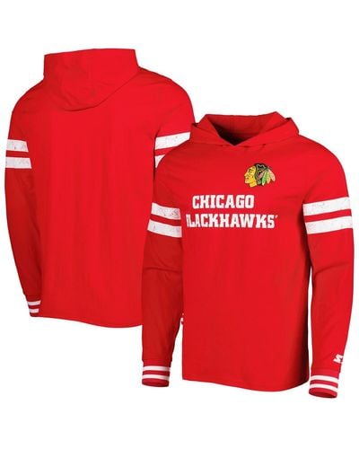 Starter Chicago Blackhawks Offense Long Sleeve Hoodie T-shirt - Red