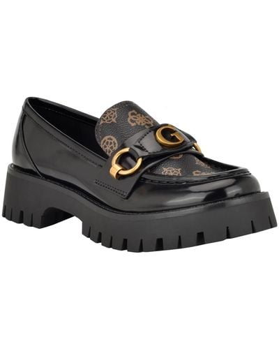 Guess Almost Slip-on Lug Sole Round Toe Bit Loafer - Black