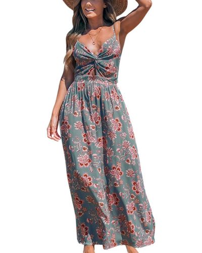 CUPSHE Pink Floral Sweetheart Twist & Keyhole Maxi Beach Dress - Multicolor