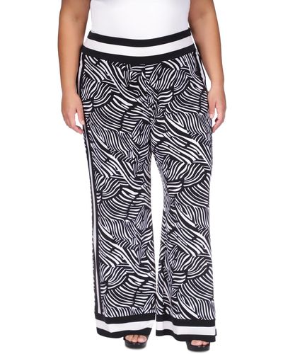 Michael Kors Michael Plus Size Zebra-print Striped-border Pants - Black