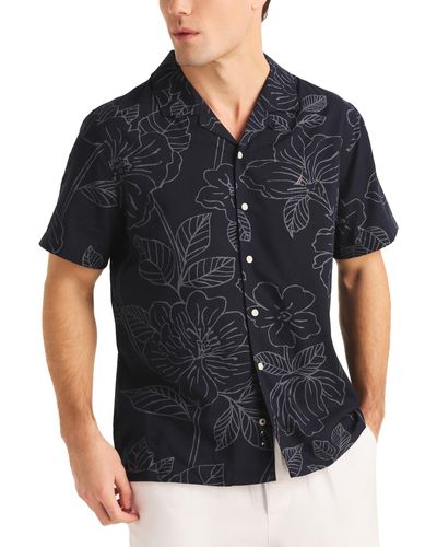 Nautica Miami Vice X Printed Short Sleeve Button-front Camp Shirt - Black