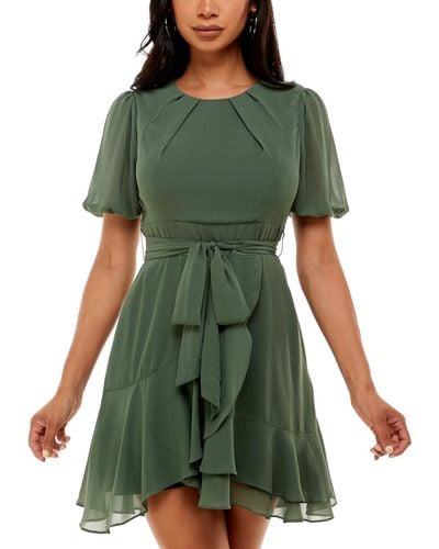 B Darlin Puff-sleeve A-line Dress - Green