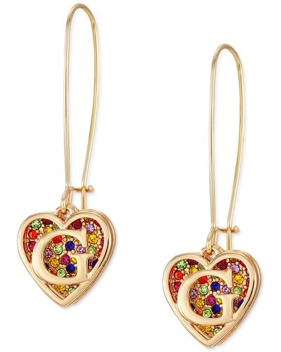 Guess Tone Rainbow Pave Logo Heart Linear Drop Earrings - Metallic