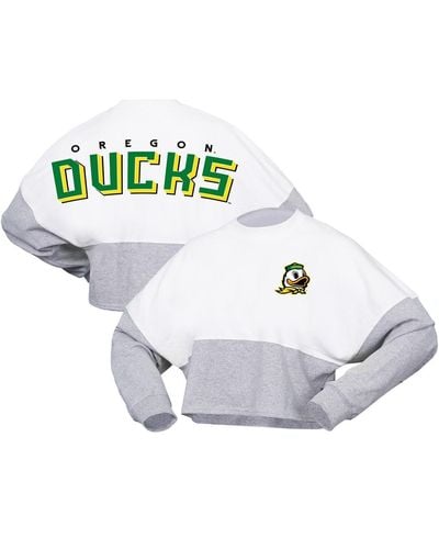 Spirit Jersey Oregon Ducks Heather Block Cropped Long Sleeve Jersey T-shirt - White