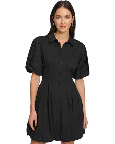 DKNY Spread-collar Short-sleeve Button-front Dress - Black