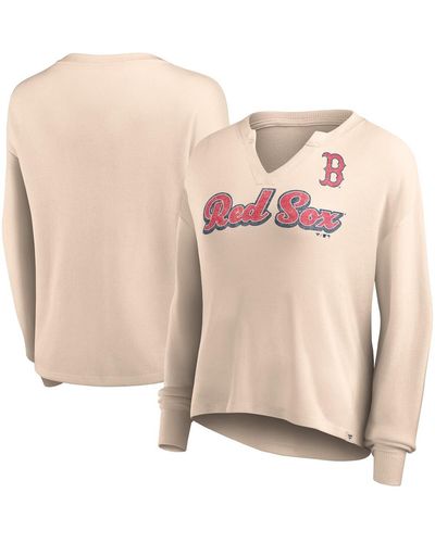 Fanatics Distressed Boston Red Sox Go For It Waffle Knit Long Sleeve Notch Neck T-shirt - Pink