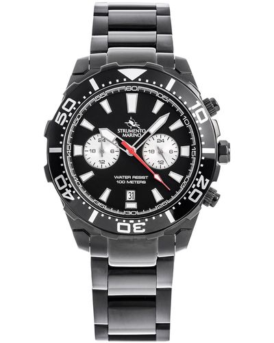 Strumento Marino Dual Time Zone Skipper Black Pvd Stainless Steel Bracelet Watch 44mm - Gray