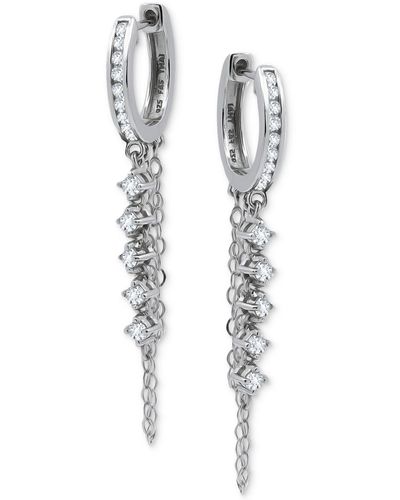 Giani Bernini Cubic Zirconia Double Chain Dangle huggie Hoop Earrings - White
