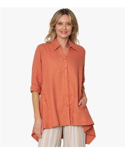Stella Carakasi Linen Long Sleeve Collared V-neck True Form Shirt - Orange