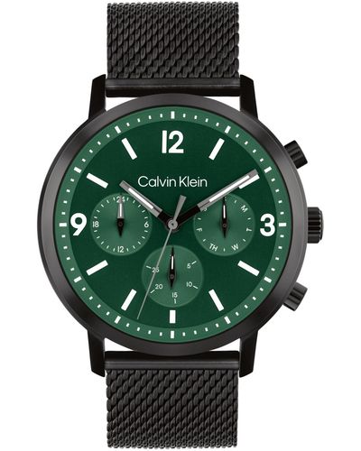 Calvin Klein Gauge Black Stainless Steel Mesh Watch 44mm - Green