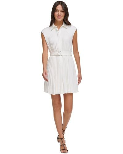 DKNY Sleeveless Pleated Dress - White