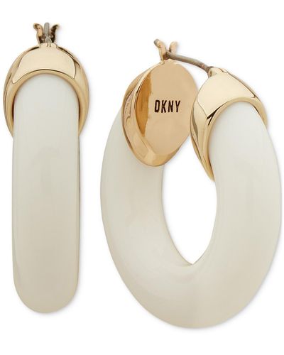 DKNY Gold-tone Small Color Tubular Hoop Earrings - White