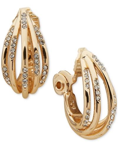 Anne Klein Gold-tone Crystal Multi Row Button Comfort Clip On Earrings - Metallic