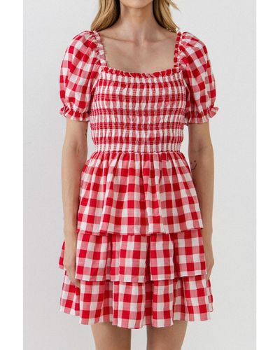 English Factory Gingham Mini Dress - Red