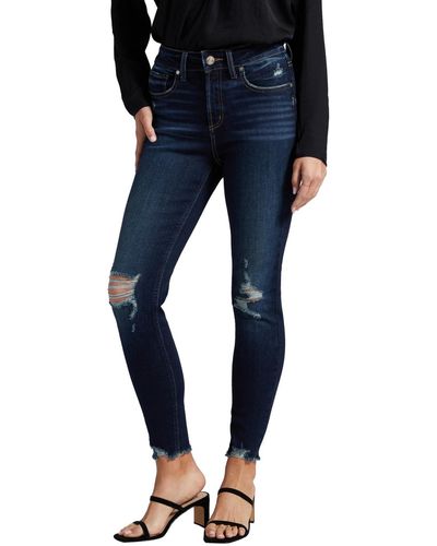 Silver Jeans Co. Avery Distressed High Rise Curvy Skinny Jeans - Blue