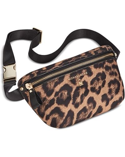 Michael Kors Leopard Animal Print Nylon & Saffiano Leather Trimmed Waist Bag - Black
