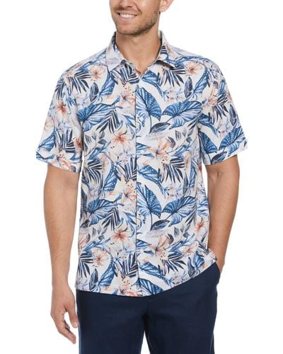 Cubavera Tropical Floral-print Linen Blend Shirt - Blue
