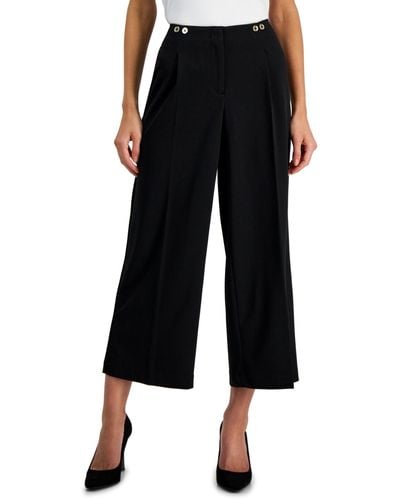 Nine West Pleated High-rise Wide-leg Cropped Pants - Black