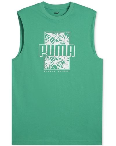 PUMA Ess+ Palm Resort Logo Graphic Sleeveless T-shirt - Green