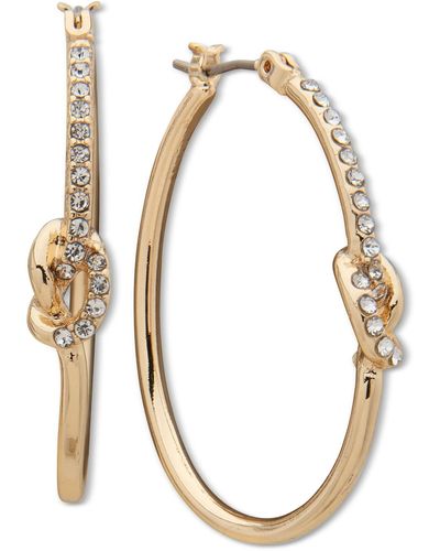 Anne Klein Gold-tone Medium Pave Knot Hoop Earrings - Metallic