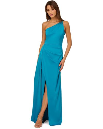 Adrianna Papell One-shoulder Stretch Satin Gown - Blue