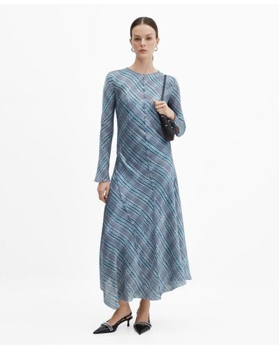 Mango Seam Printed Dress - Blue