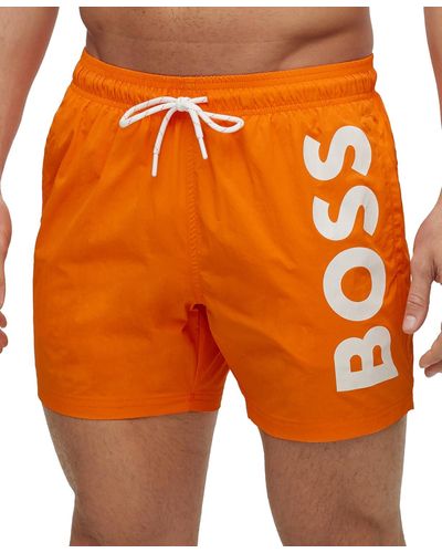 BOSS Boss By Quick-drying Large Contrast Logo Swim Shorts - Orange