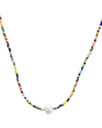 Adornia Baroque Freshwater Pearl Center Stone Mix Beaded Necklace - White