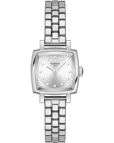 Tissot Swiss Lovely Square Diamond Accent Stainless Steel Bracelet Watch 20mm - Metallic