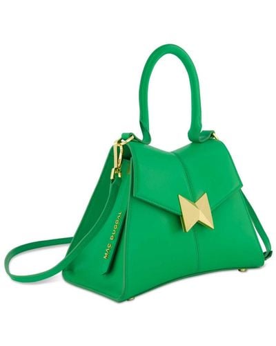 Mac Duggal Gold Hardware Detail Angular Top Handle Small Leather Handbag - Green