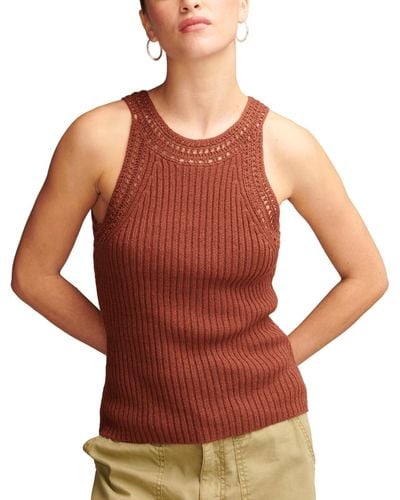 Lucky Brand Crochet-trim Sweater-knit Tank - Red