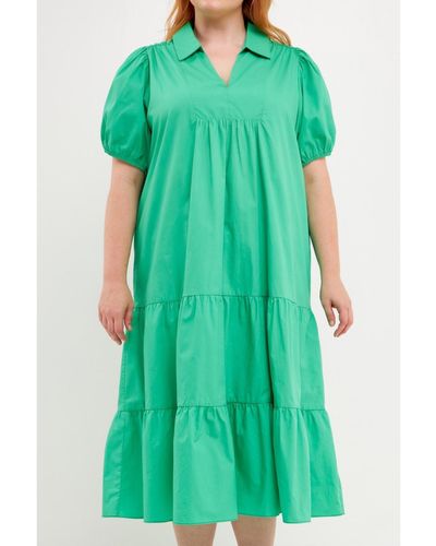 English Factory Plus Size Poplin Midi Dress - Green
