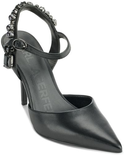 Karl Lagerfeld Shelli Embellished Ankle-strap Pointed-toe Pumps - Black