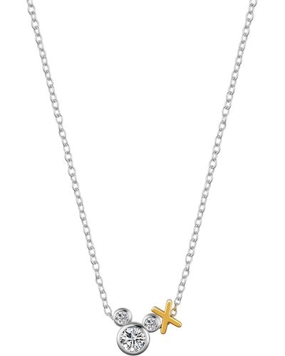 Disney Unwritten Cubic Zirconia Mickey Mouse Initial Pendant Necklace - Metallic