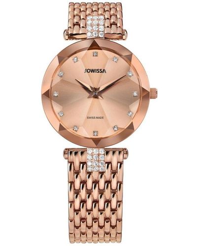 JOWISSA Facet Strass Swiss Rose Gold Plated Ladies 30mm Watch - Metallic