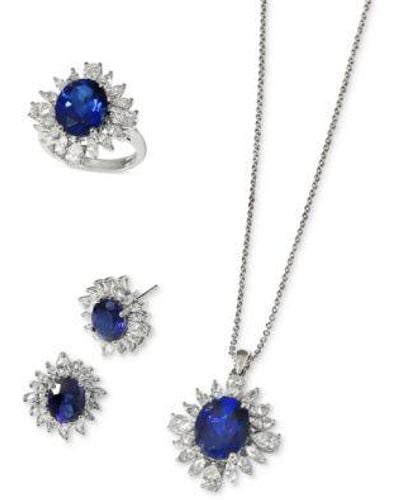 Effy Effy Lab Grown Sapphire Lab Grown Diamond Starburst Halo 18 Pendant Necklace Ring Stud Earrings Collection In 14 - Blue