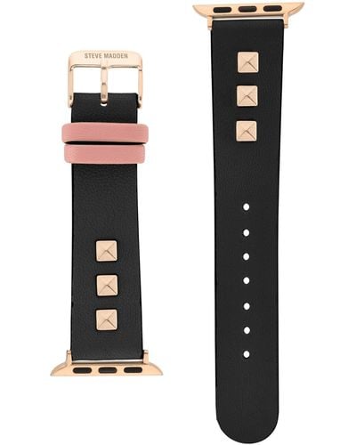 Steve Madden Black And Pink Synthetic Leather Band With Rose Gold-tone Alloy Accents Compatible With 38, 40, 41mm Apple Watch