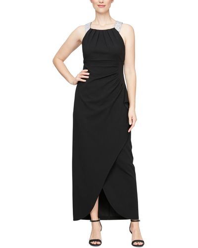 Sl Fashions Embellished-strap Halter Gown - Black