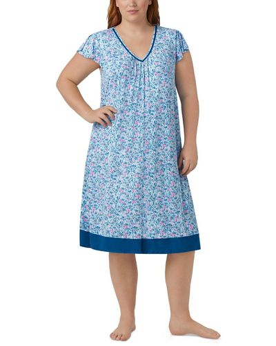 Ellen Tracy Plus Size Short-sleeve Midi Ballet Nightgown - Blue