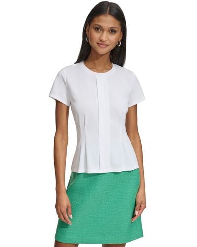 Karl Lagerfeld Scoop-neck Pleat-front Short-sleeve Top - White