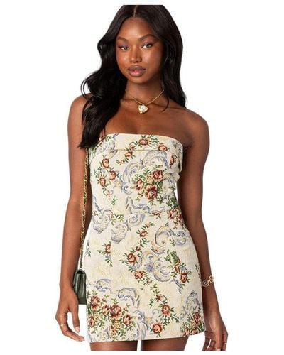 Edikted Floral Tapestry Lace Up Mini Dress - Natural