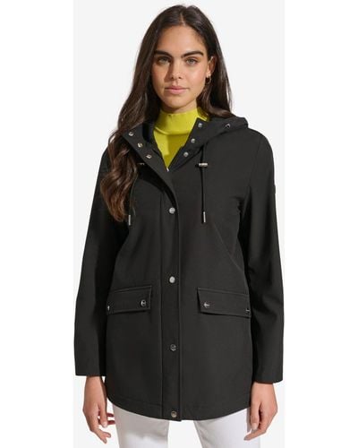 DKNY Hooded Long-sleeve Water-resistant Raincoat - Black