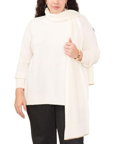 Vince Camuto Trendy Plus Size Scarf And Crewneck Sweater Set - White