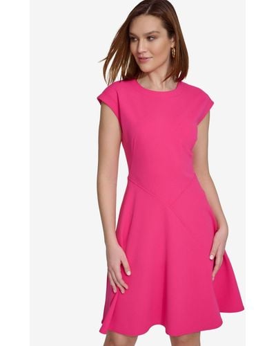 Calvin Klein Petite Cap-sleeve Fit & Flare Dress - Pink