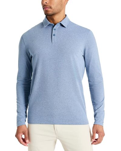 Kenneth Cole 4-way Stretch Heathered Long-sleeve Pique Polo Shirt - Blue